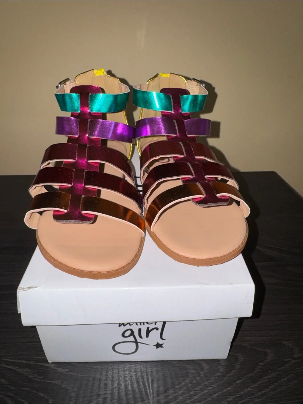 Olivia Miller Metallic Pink Purple Teal Orange Girls Strappy Sandals